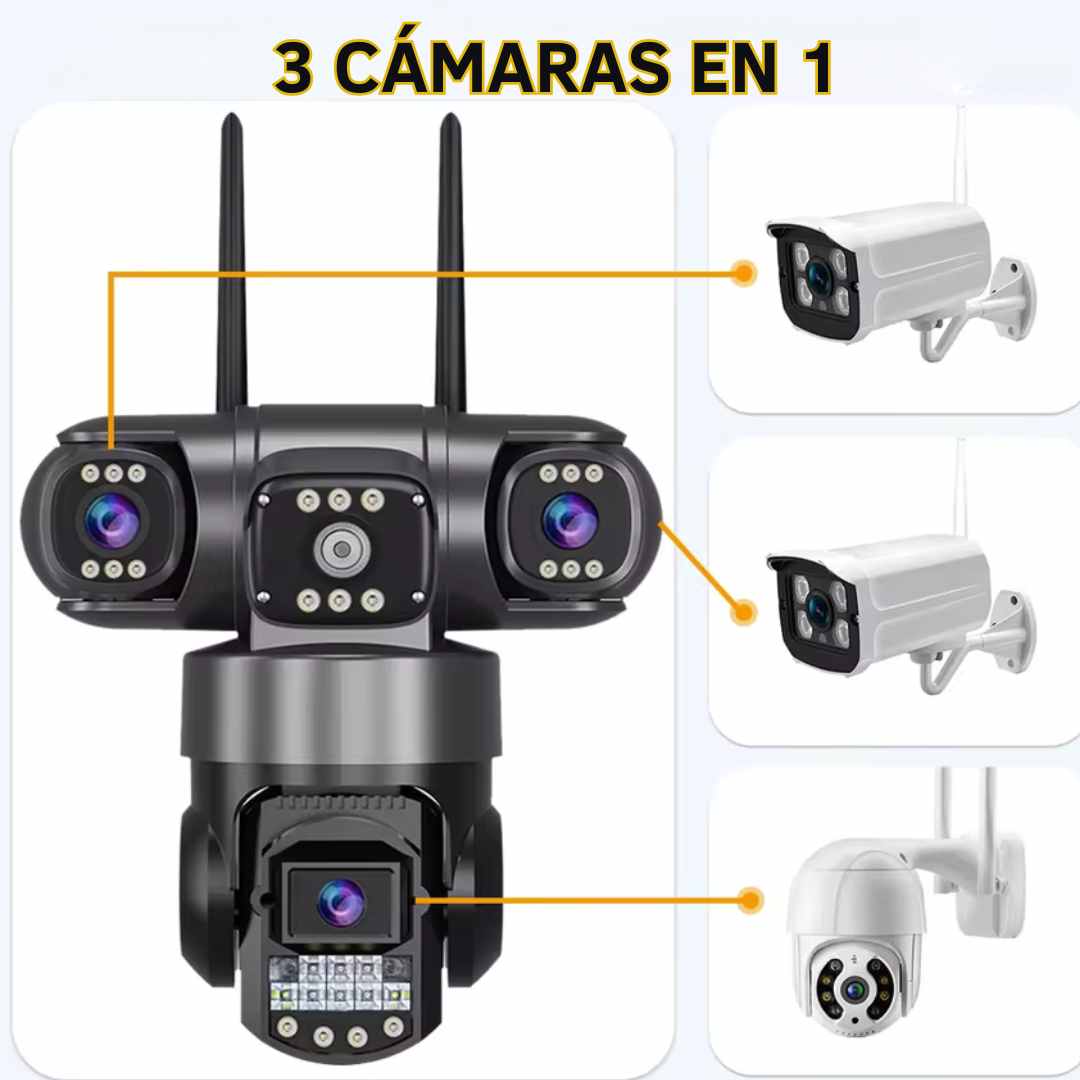 CÀMARA 3 LENTES WIFI 4K-SEGURIDAD 3 EN 1 🚨