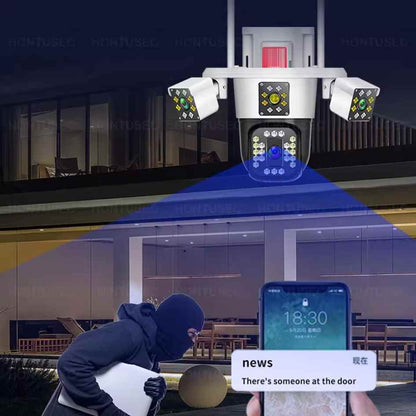 CAMARA DE SEGURIDAD🚨3 LENTES NEW 2025-con Sirena, Visión Nocturna y Detección Humana