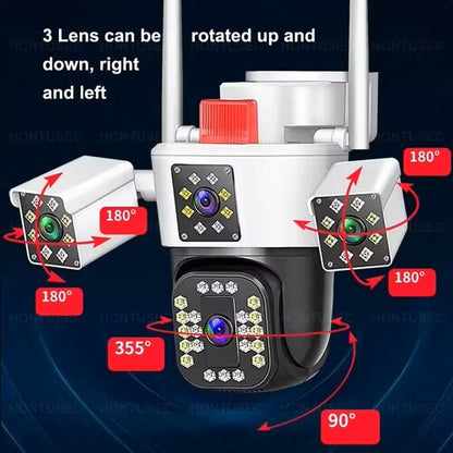 CAMARA DE SEGURIDAD🚨3 LENTES NEW 2025-con Sirena, Visión Nocturna y Detección Humana